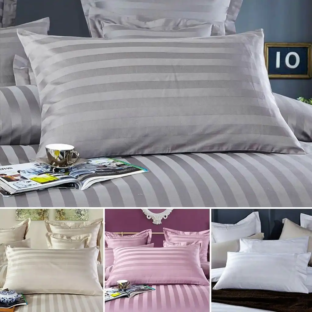 A Pair of 100% cotton Pillowcases Sateen Striped Standard Pillow slips 48x73cm