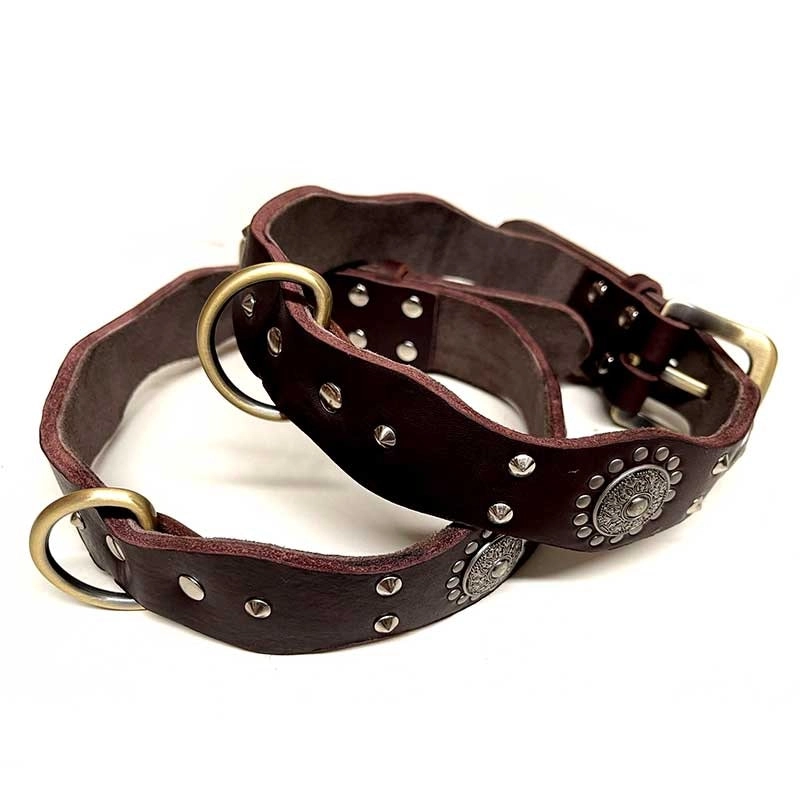 Top Quality Handmade Genuine Leather Safe Studded Pet Dog Collar Brown