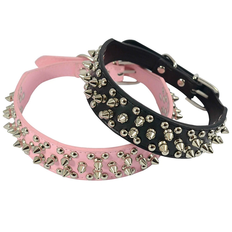 Medium Pet Dog Leather Collar Non-sharp Spikes & Studs Adjustable Dog Collar M L