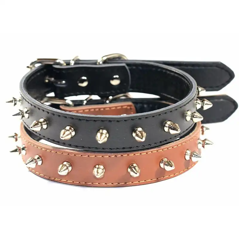 Pet Dog Leather Collar Single Row NonShape Spikes Adjustable Dog Collar S M