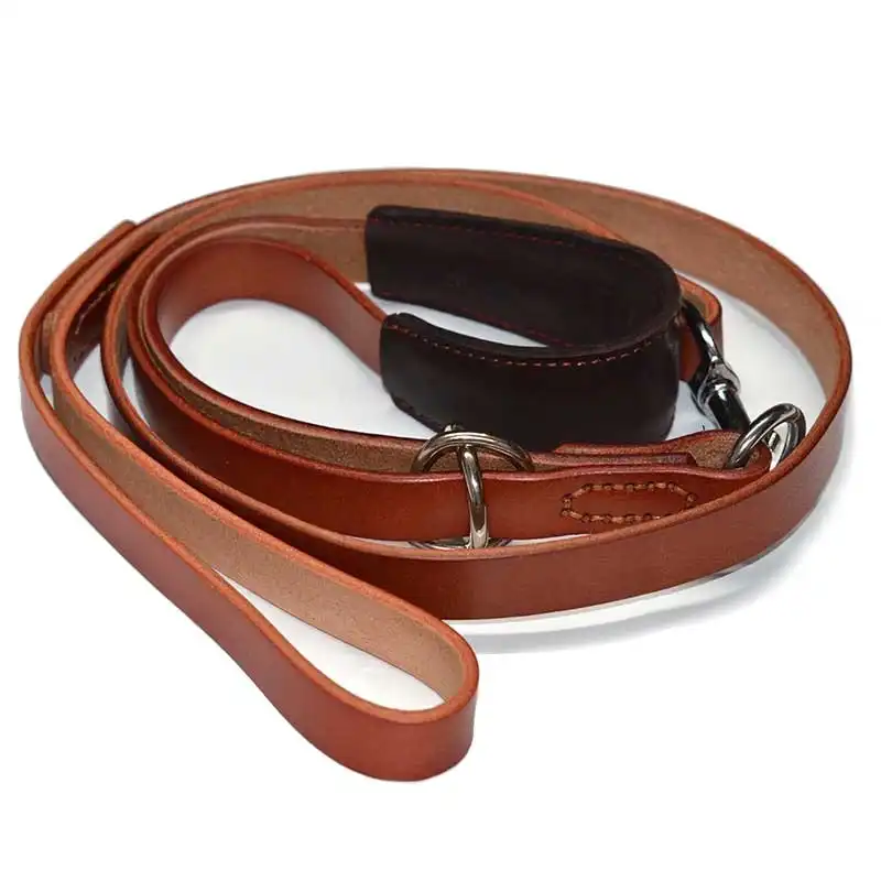 Top Quality Real Leather Adjustable Dog Collar & Leash set Brown