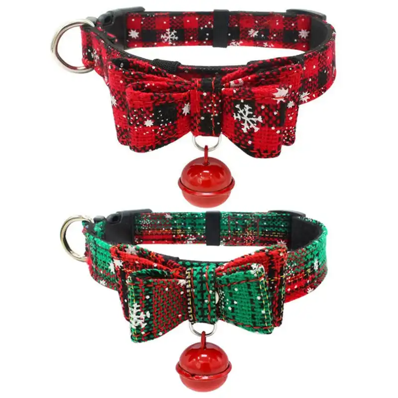 Christmas Pattern Cat Pet Dog Adjustable Collar with Bowtie Bell