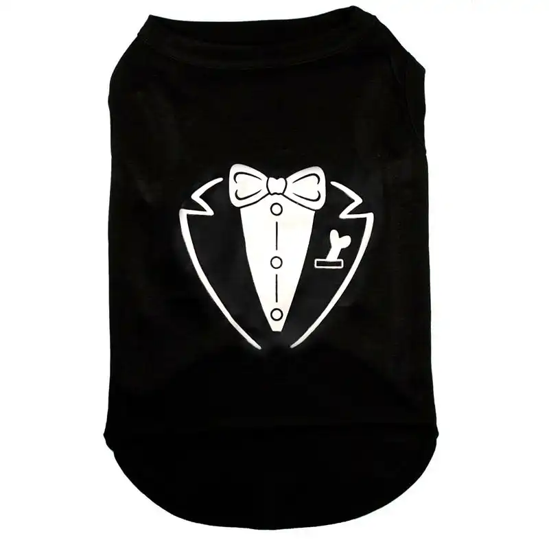 Premium Quality Cotton Dog T-shirt singlet vest Tuxedo Pattern Print Black