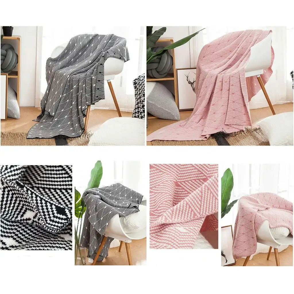 Knitted Cotton Blanket 120x160cm Sofa Bed Home Decor Throw Rug Black Pink