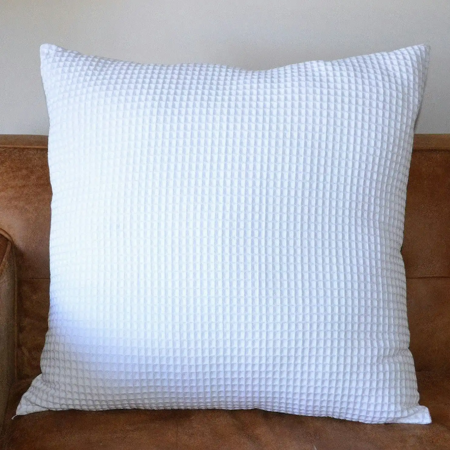 A Pair of 100% Cotton White Chunky Waffle European Covers 65x65cm