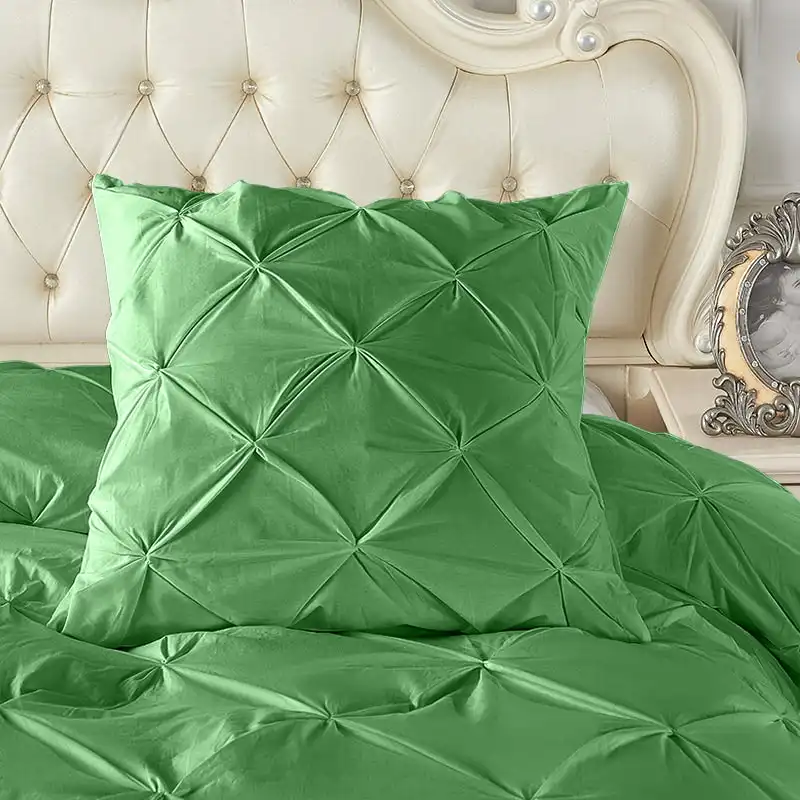 A Pair of 100% Cotton Green Diamond Pinch Pleated Euro Cushion Covers 65x65cm