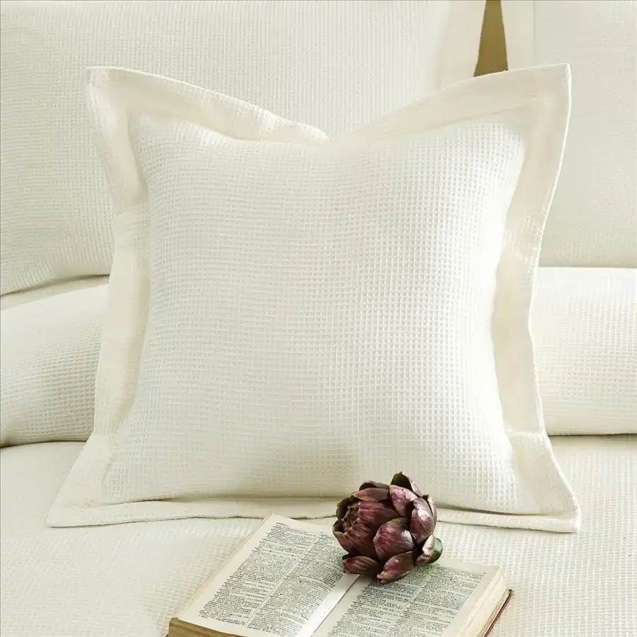 A Pair of 100% Cotton Cream Waffle European Cushion Covers 65x65cm+5cm