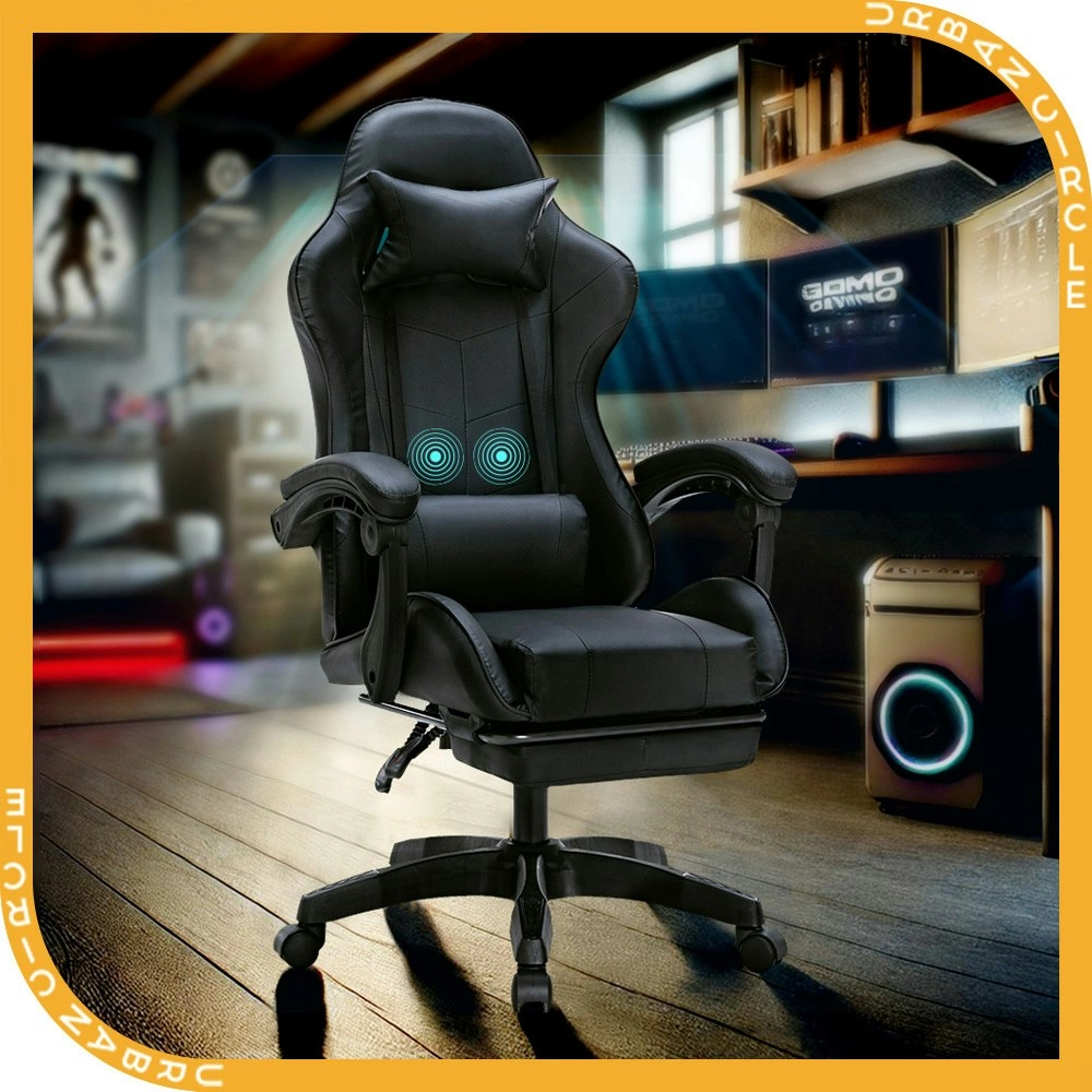 Furb Gaming Chair with Footrest Massage PU Leather Ergonomic Office Chair Black