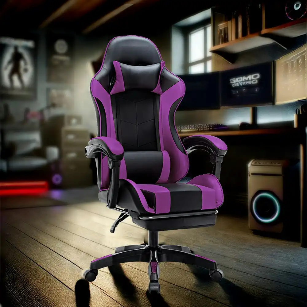 Furb Gaming Office Chair PU Leather Executive Computer Seat with Footrest,Purple