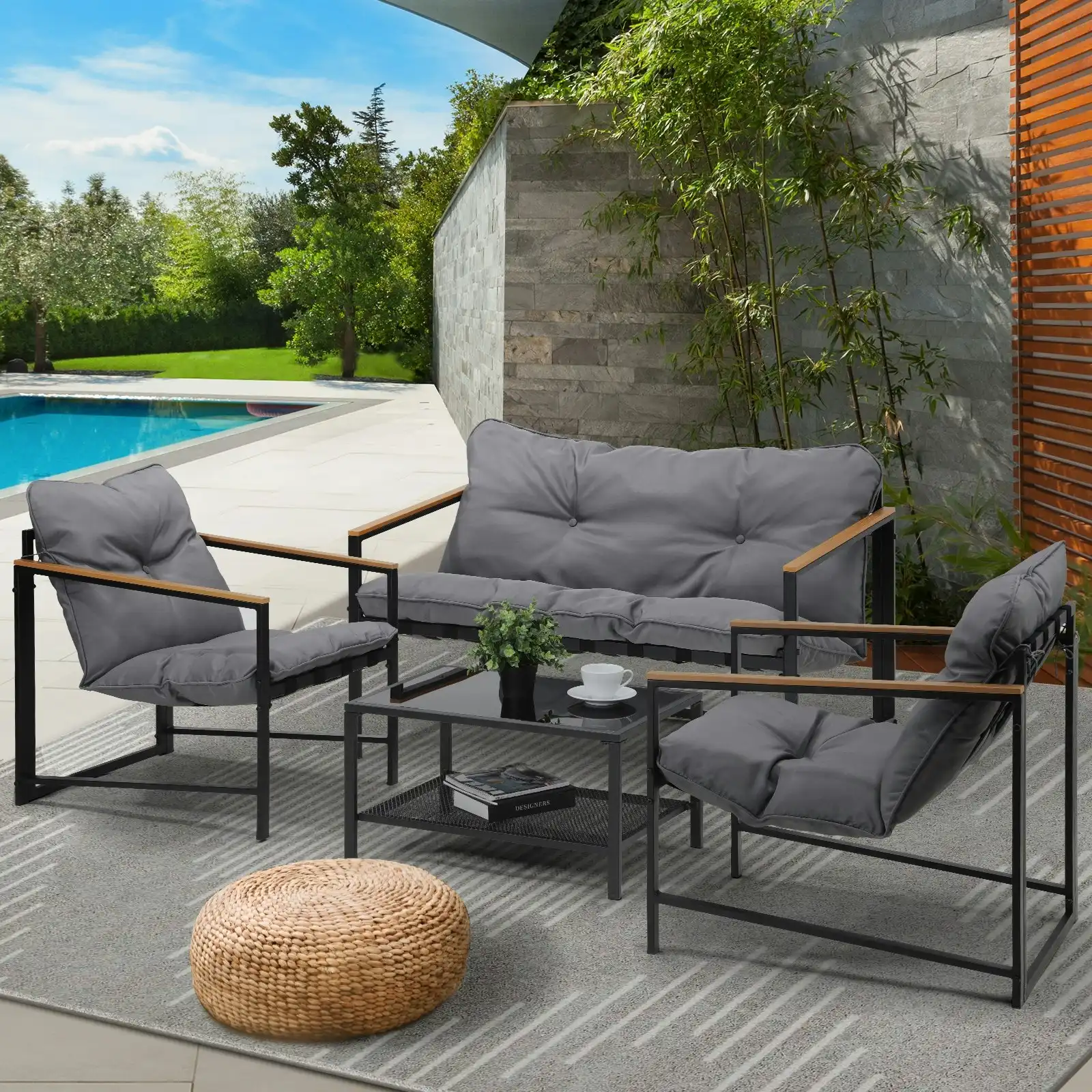 Livsip 4 Seater Outdoor Lounge Sofa Furniture Setting Garden Patio Chairs Table