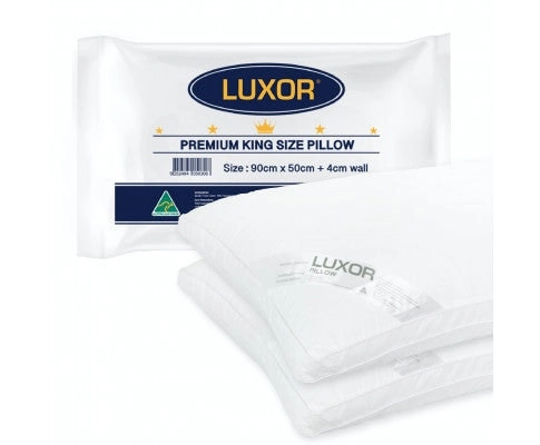 Luxor Australian Made Hotel King Size Pillow with 4cm Wall Twin Pack