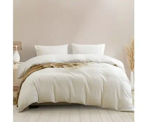 Royal Comfort Striped Flax Linen Blend Quilt Cover Set Soft Touch Bedding - Beige