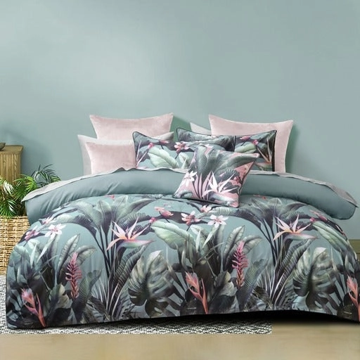 Bianca Bedding Mika Green Cotton Sateen Quilt Cover Set