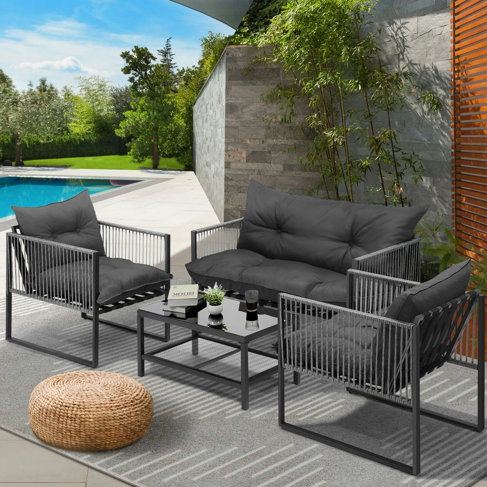 Livsip 4 Piece Outdoor Furniture Setting Garden Patio Lounge Sofa Chairs Grey