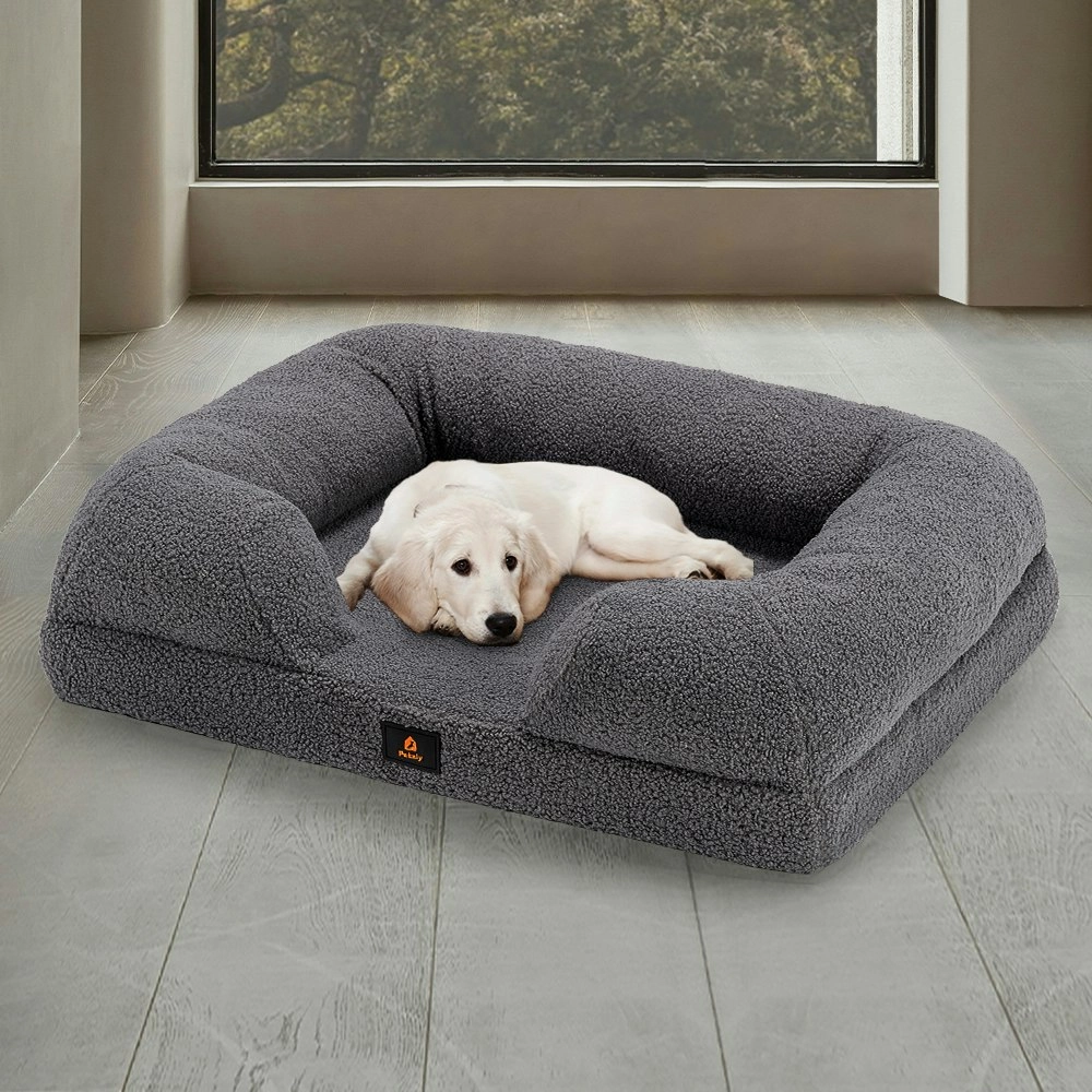 Petzly Memory Foam Dog Bed Pet Sofa Calming Bed Washable Removable Grey XX Large