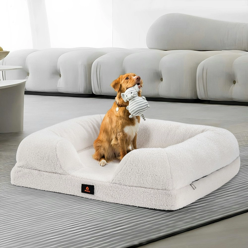 Petzly Memory Foam Dog Bed Pet Sofa Calming Bed Washable Removable White XX