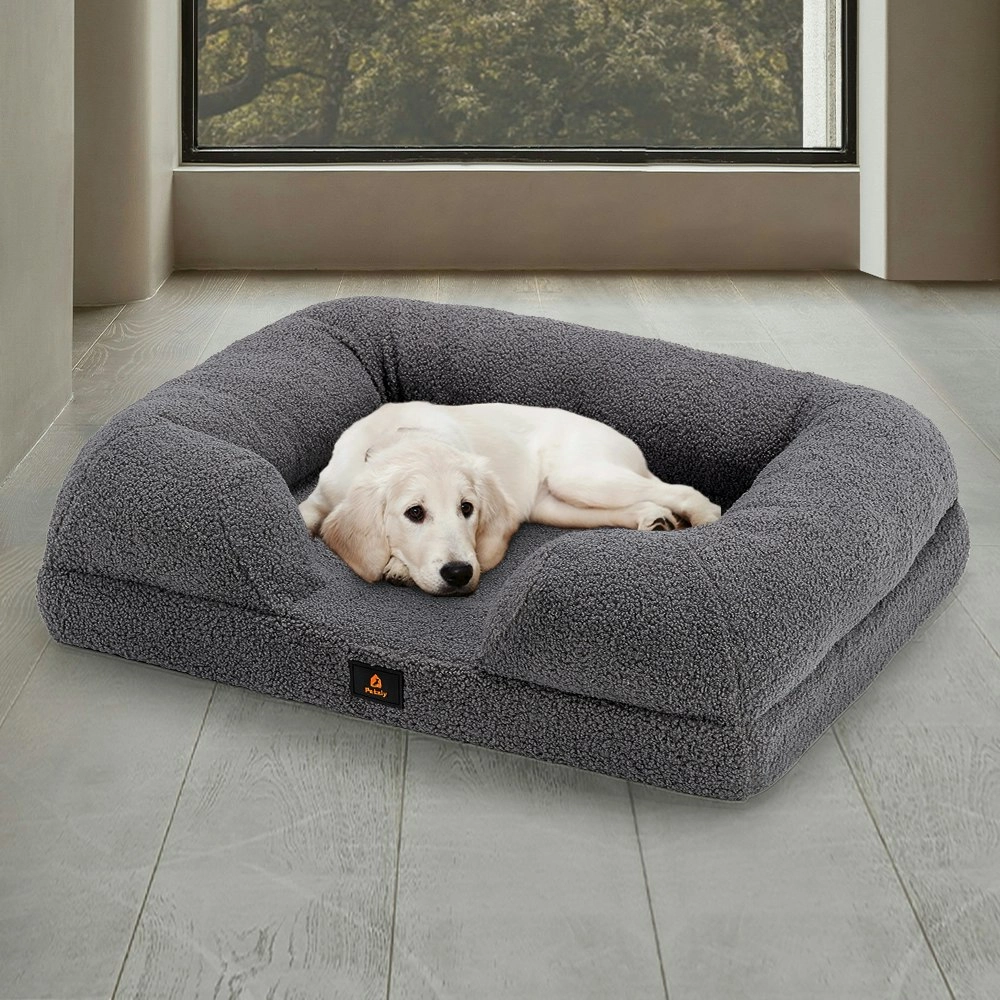 Petzly Memory Foam Dog Bed Pet Sofa Calming Bed Washable Removable Grey X Large