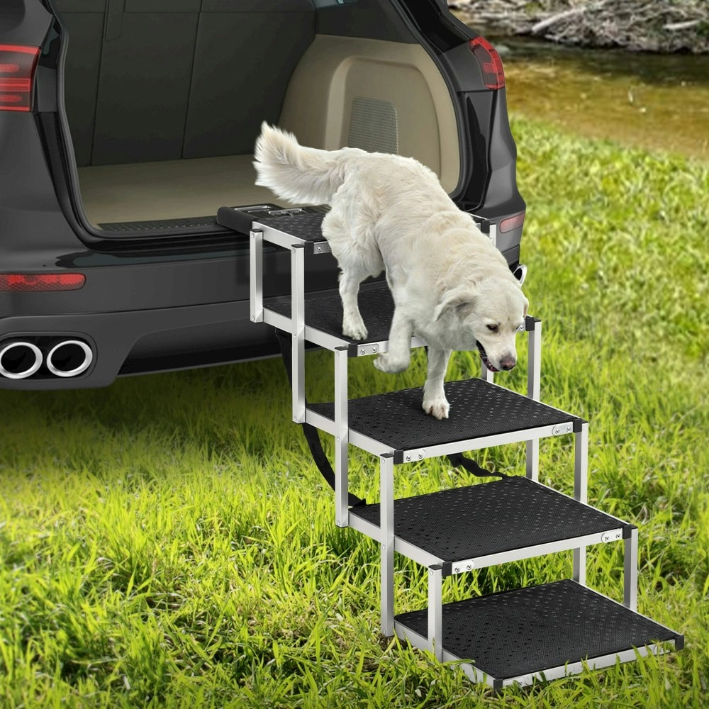 Petzly Foldable Dog Ramps 5 Steps Adjustable Height Dog Stair Portable Aluminium