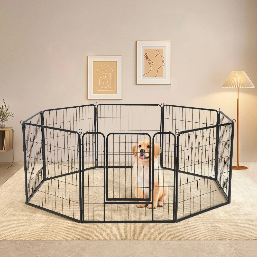 Petzly Dog Playpen Puppy Exercise Cage Pet Cage Enclosure 8 Panel 80x80CM Black