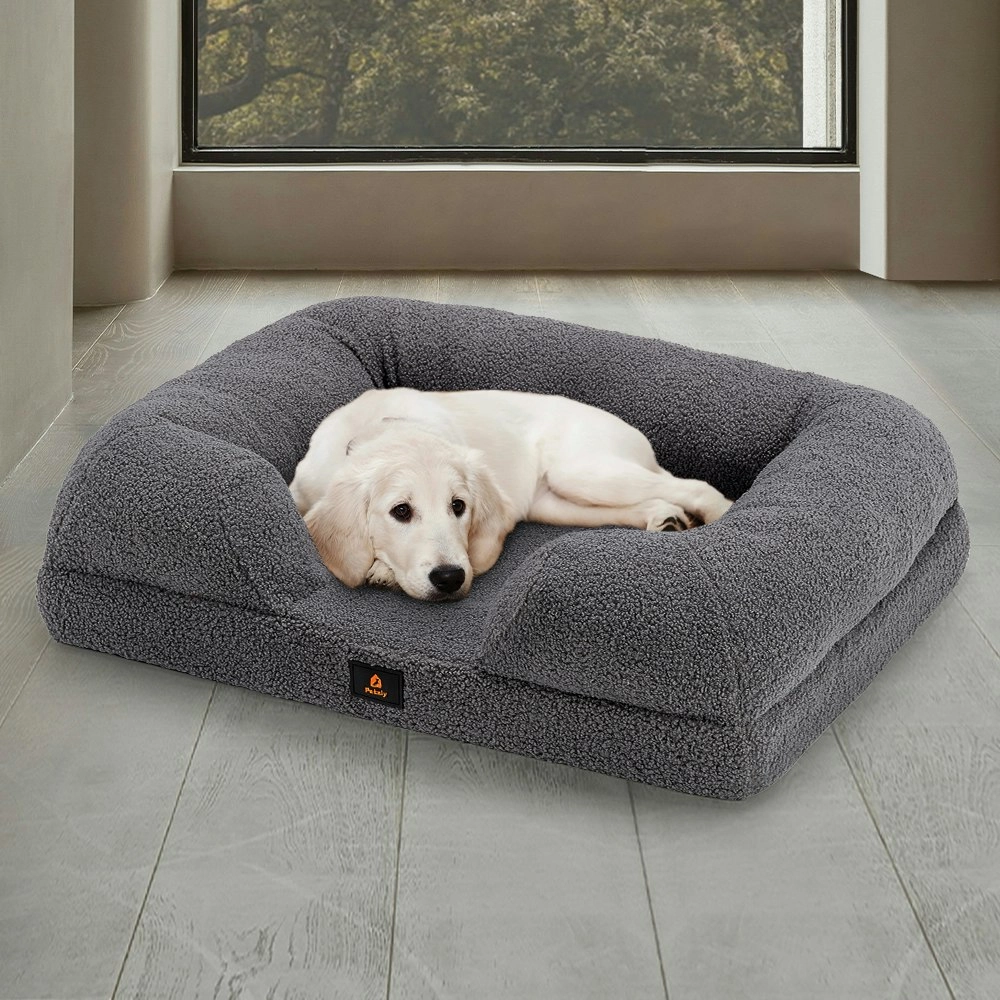 Petzly Memory Foam Dog Bed Pet Sofa Calming Bed Washable Removable Grey Large