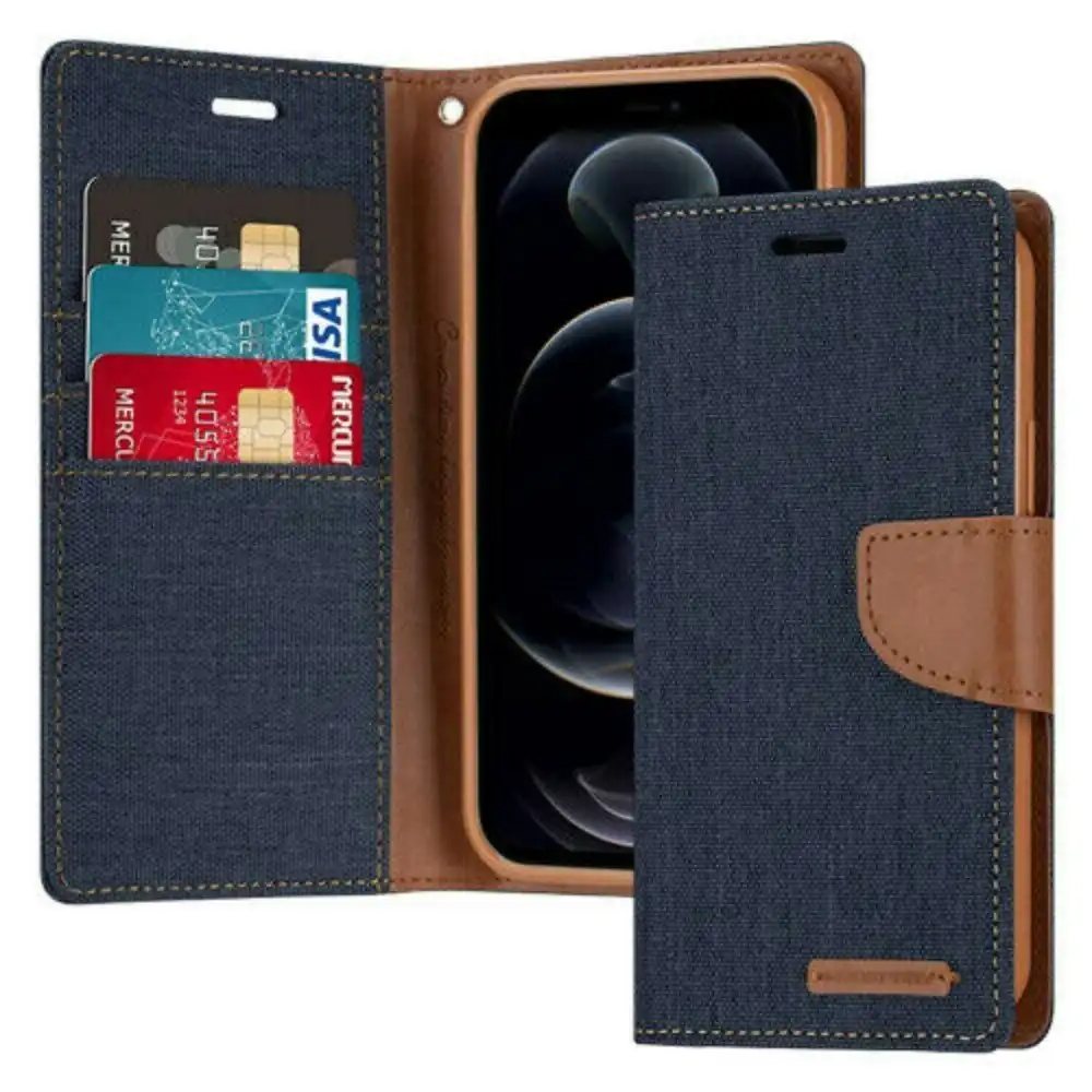 Goospery Canvas Book Case For iPhone 13 6.1" - Navy