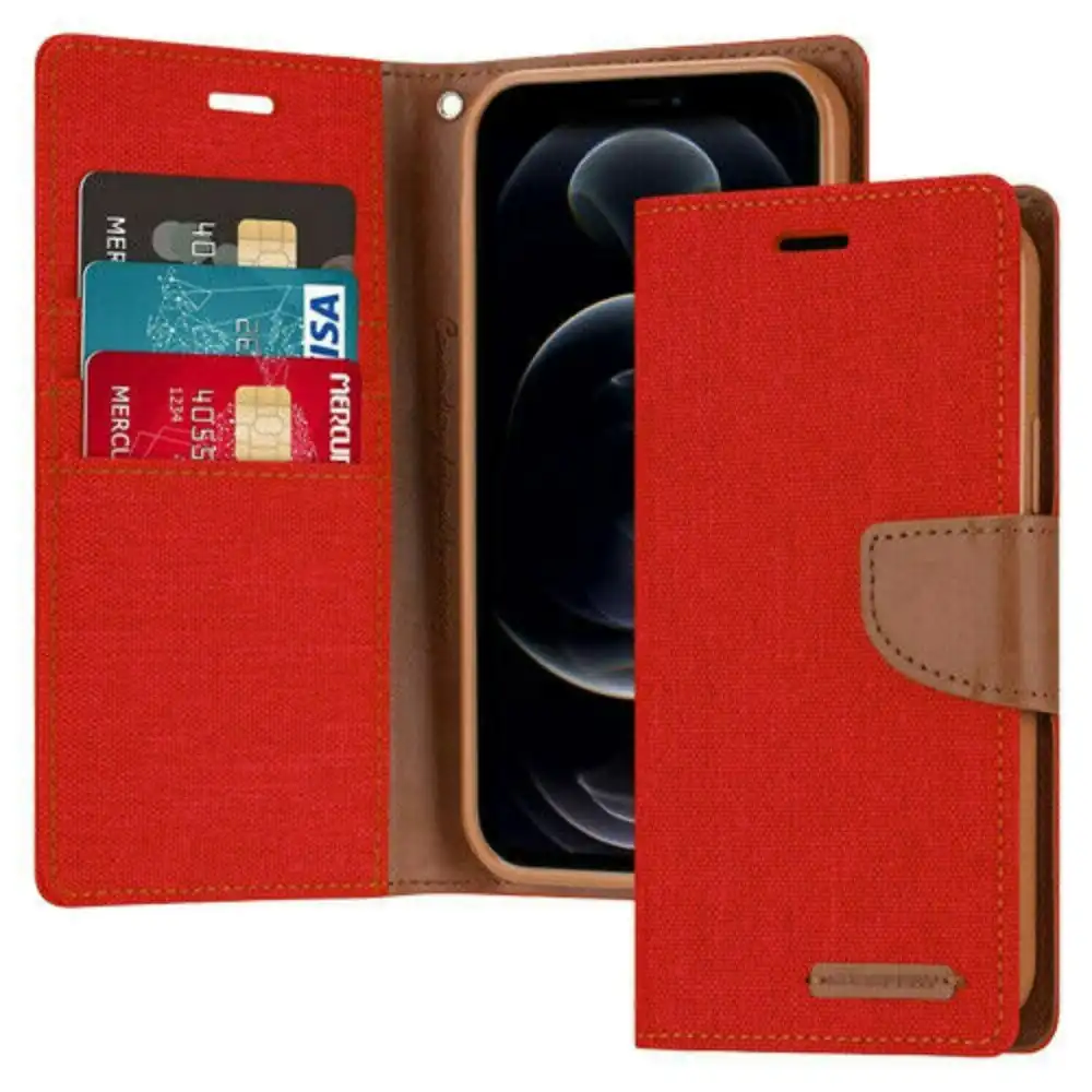 Goospery Canvas Book Case For iPhone 13 6.1" - Red