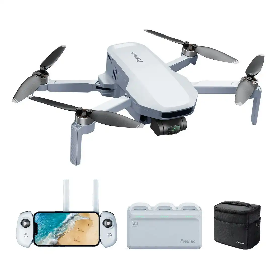 Potensic ATOM 3-Axis Gimbal 4K GPS Drone Fly More Combo (Bonus: 64GB SD Card)