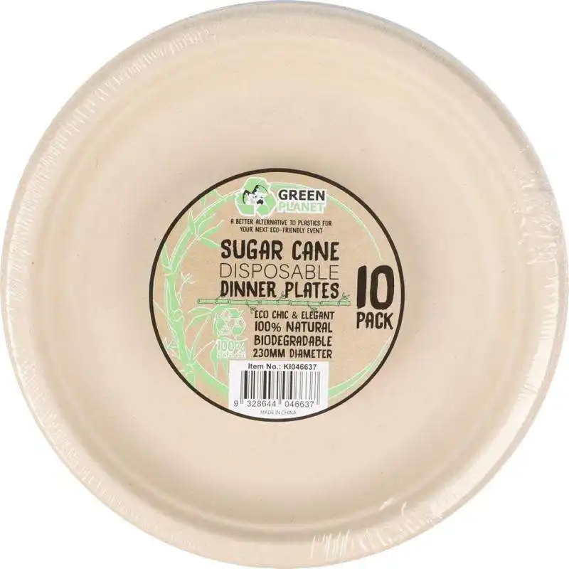 Sugar Cane Disposable Dinner Plates 23cm 10pk