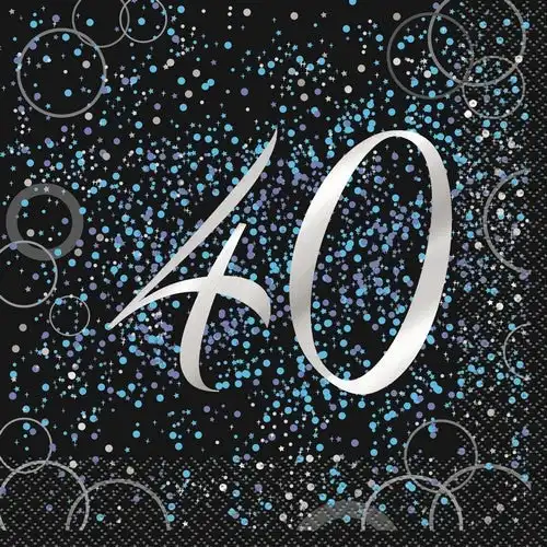 Glitz Blue 40th Foil Stamped Luncheon Napkins