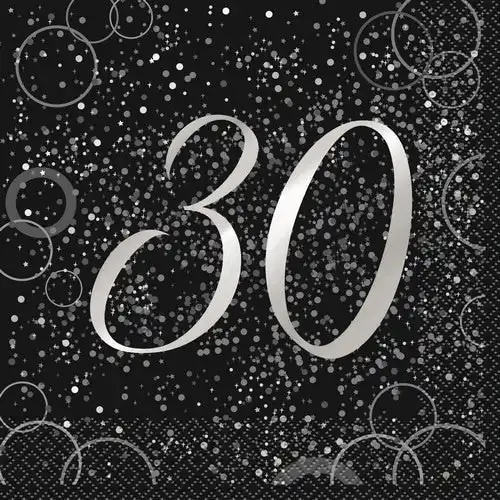 Glitz Silver 30th Birthday Foil Stamped Luncheon Napkins