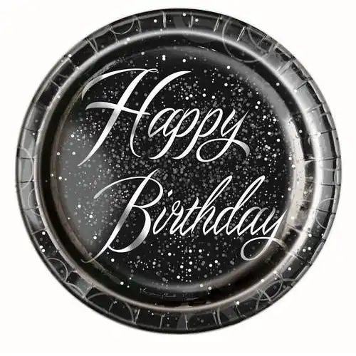 Glitz Silver Happy Birthday Foil Stamped Paper Plates