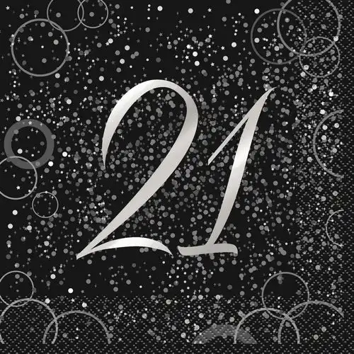 Glitz Silver 21st Foil Stamped Luncheon Napkins