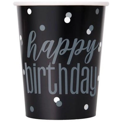 Black & Silver Happy Birthday - Paper Cups