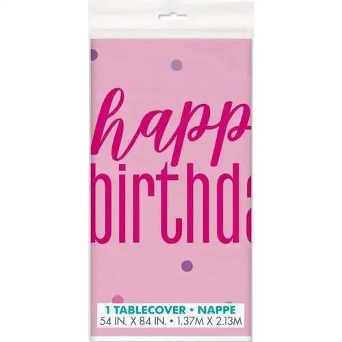 Happy Birthday Printed Tablecover - Pink