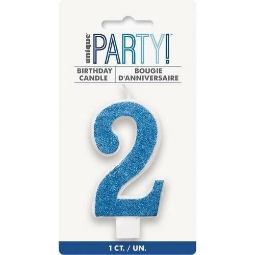 Birthday Candle Numeral 2 - Glitter Blue