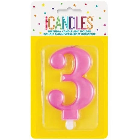 Numeral Candle 3 Metallic - Pink