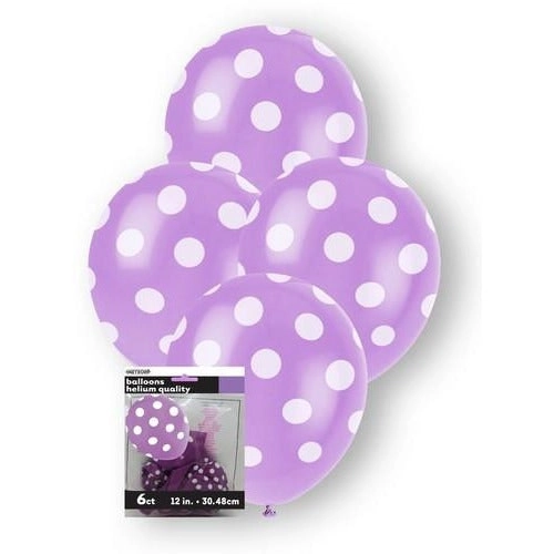 Polka Dot Pretty Purple Latex Balloons 30cm 6Pk