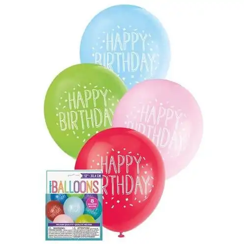 Fun Happy Birthday 8 x 30cm Balloons- Assorted Colours