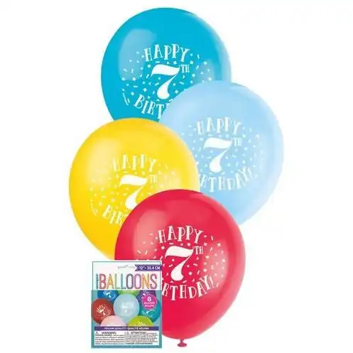 Happy 7th Birthday 8 x 30cm Balloons Assorted Colours