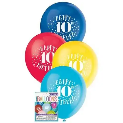 Happy 10th Birthday 8 x 30cm Balloons Assorted Colours