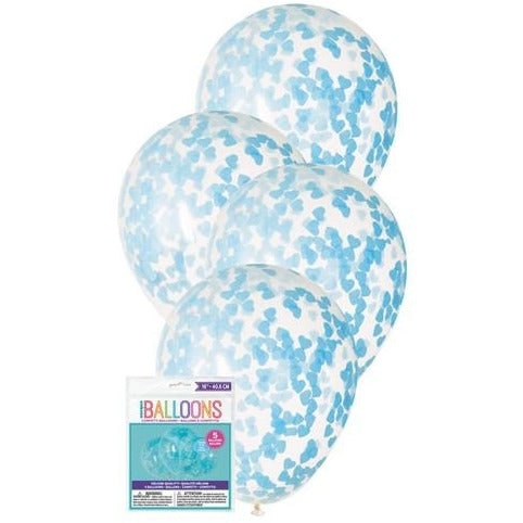 Clear Latex Balloons Prefilled - Blue Heart Confetti