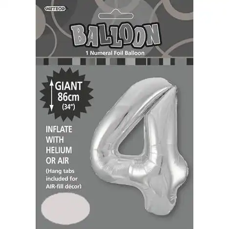 Silver 4 Numeral Foil Balloon 86cm