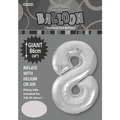 Silver 8 Numeral Foil Balloon 86cm