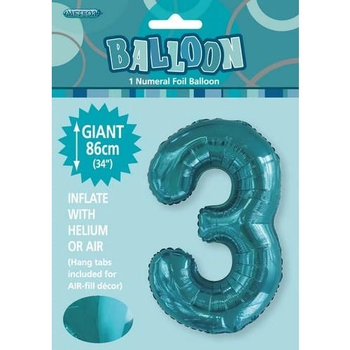 Caribbean Teal 3 Numeral Foil Balloon 86cm