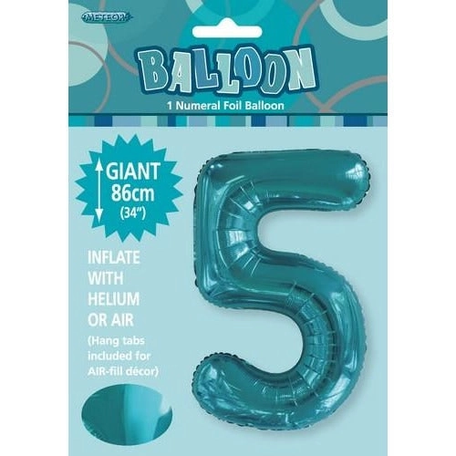 Caribbean Teal 5 Numeral Foil Balloon 86cm