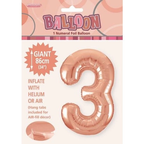 Rose Gold 3 Numeral Foil Balloon 86cm