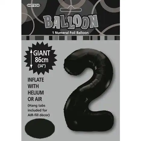 Black 2 Numeral Foil Balloon 86cm