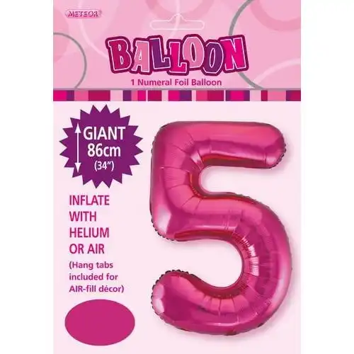 Hot Pink 5 Numeral Foil Balloon 86cm