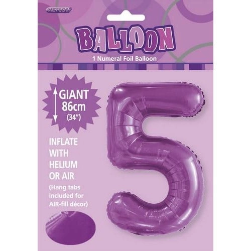 Pretty Purple 5 Numeral Foil Balloon 86cm