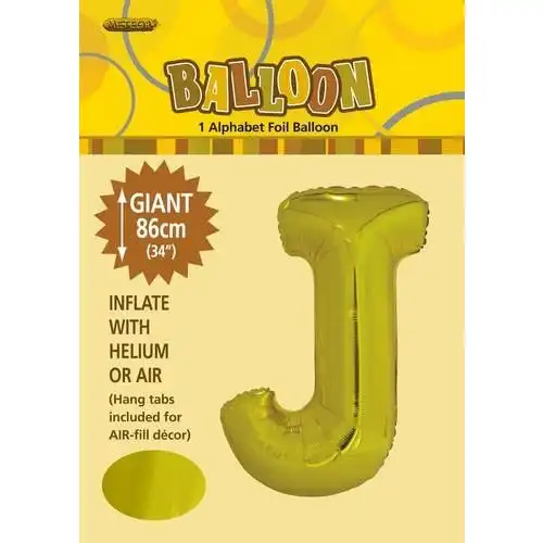 Gold J Alphabet Foil Balloon 86cm